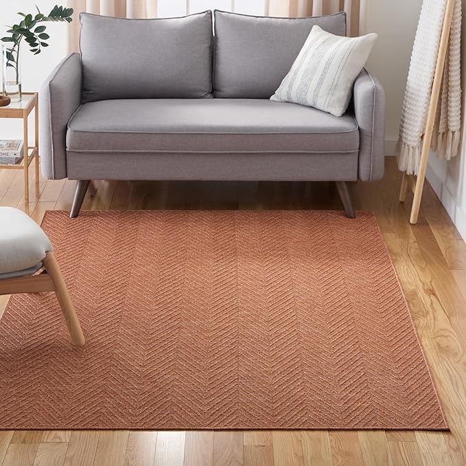 TOWN & COUNTRY BASICS Pax Herringbone Textured Solid Everwash® Washable Area Rug, Low Pile, Non-Slip Backing, Easy Clean Pet & Family Friendly Rug, Rust, 9'10"x14'