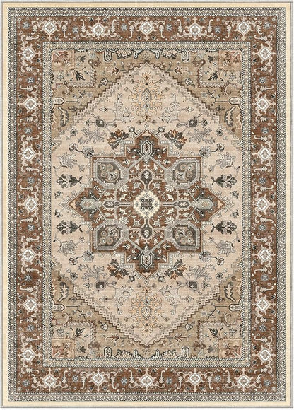OPPODREAM Thin Area Rugs 9x12 Living Room, Washable Rugs 9x12 with Non Slip Backing, Faux Cashmere Low-Pile 9 x 12 Carpet, Brown