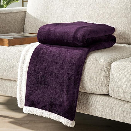 PAVILIA Sherpa Fleece Throw Blanket for Couch, Twin Size, Purple, Plush Soft Fuzzy Sofa Blanket, Cozy Reversible Winter Throw for Women Men, 60x80 Inches
