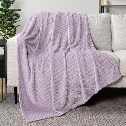 PAVILIA Lavender Purple Throw Blanket for Couch, Twin Bed, Soft Fleece Throws for Sofa Chair, Fuzzy Waffle Textured Blanket, Cozy Warm Lightweight All Season Blanket Throw, 60x80