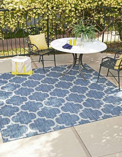 Unique Loom Outdoor Trellis Collection Area Rug (10' Square Navy Blue/Ivory)