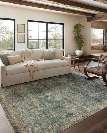 Loloi Magnolia Home by Joanna Gaines Banks Collection BAN-01 Ocean/Spice 2'-6" x 12'-0", .13" Pile Height, Machine Washable, Runner Rug