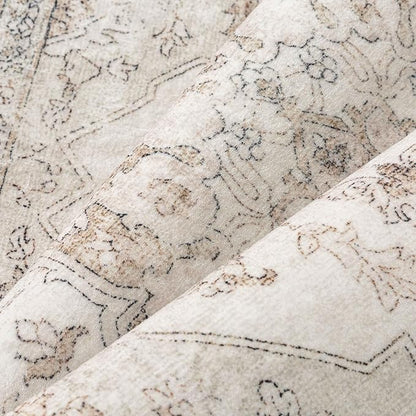 Beige Area Rug 6x9 Washable Vintage Carpet for Living Room Bedroom Large Soft Retro Low Pile Thin Indoor Rug Non Slip Oriental Medallion Floor Cover for Dining Room Office