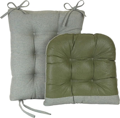 Klear Vu Omega Non-Slip Rocking Chair Cushion, Assembled in USA, Thick Tufted Design, Includes Seat Pad & Back Pillow with Ties, 17x17 Inches, 2-Piece Set, Solid Spa