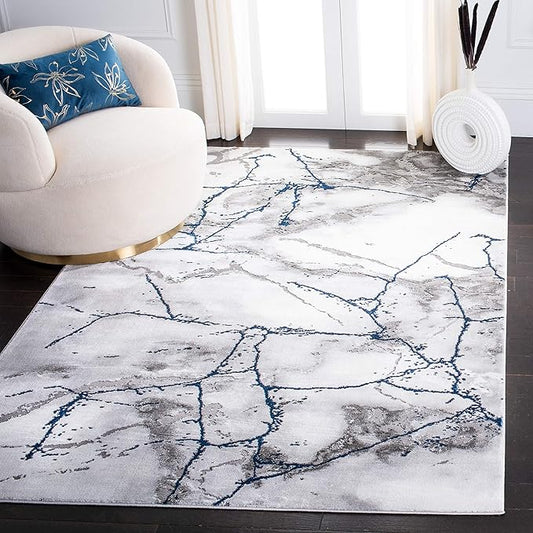 SAFAVIEH Craft Collection Accent Rug - 2'7" x 5', Ivory Grey & Blue, Modern Abstract Design, Non-Shedding & Easy Care, Ideal for High Traffic Areas in Entryway, Living Room, Bedroom (CFT877M)