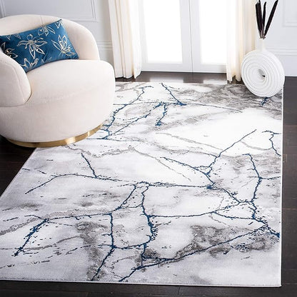 SAFAVIEH Craft Collection Area Rug - 5'3" Square, Ivory Grey & Blue, Modern Abstract Design, Non-Shedding & Easy Care, Ideal for High Traffic Areas in Living Room, Bedroom (CFT877M)