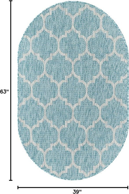 Unique Loom Outdoor Trellis Collection Area Rug - Trellis (Oval 3' 3" x 5' 3", Aquamarine/ Gray)