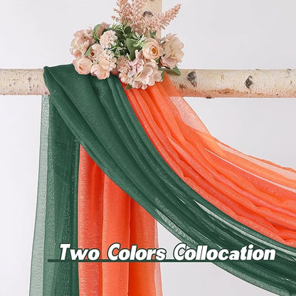 DONREN 144 Inches Long Emerald Green Window Scarf for Party - Luxury Soft Semi Sheer Scarf Valance for Wedding (1 Panel,Dark Green)