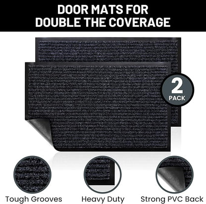 Sierra Concepts Front Door Mat Welcome Floor Mats - Entryway Indoor Outdoor Entrance Doormat, Patio, Porch, Muddy Shoe, Inside Outside Low Profile, 30x17 inches, 2-Pack Gray