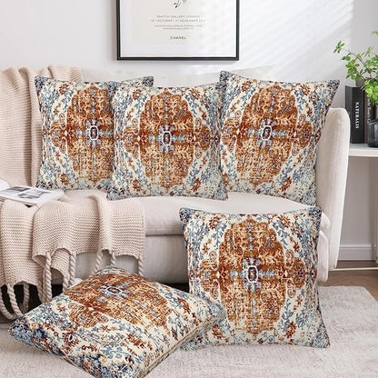 Ethnic Boho Throw Pillow Covers Set of 2 Rug Boho Style Ethnic Design Pillow Covers 16x16 Inch Modern Farmhouse Home Decorative Pillow Cases Cushion Cover for Sofa Living Room Office