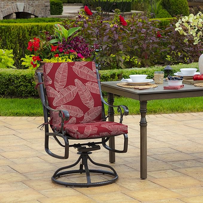 Arden Outdoor Dining Chair Cushion, 20 in x 20 in, Weather-Proof, Rain-Proof, Fade Resistant Patio Cushion for Patio, Dining, or Rocking Chairs 20 x 20, Red Leaf Palm