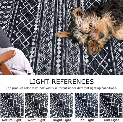 KUTA Boho Vintage Hallway Runners 2x5 ft Black Moroccan Washable Runner Rug Non-Slip Kitchen Rug Ultra Soft Distressed Geometric Floor Carpet for Bedroom Laundry Living Room