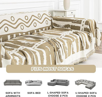 MEETSKY Boho Couch Covers for 2 Cushion Couch Sofa, Sofa Covers Washable Couch Cover for Sectional Sofa, Chenille Couch Protector for Kids, Dogs, Khaki