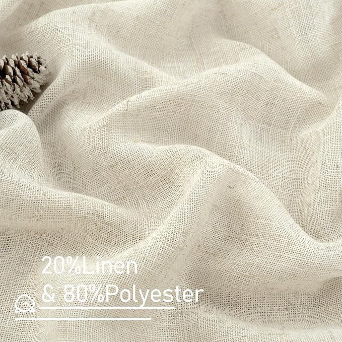 LAMIT 54 inches Long Semi Sheer Linen Curtains 2 Panels, Cream Ivory Light Filtering Panels Back Tab and Rod Pocket Boho Neutral Drapes for Living Room/Bedroom/Farmhouse, 38 x 54 Inch