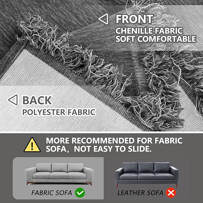 MEETSKY Oversized Couch Cover Sofa Cover for 3 Cushion Couch Sofa ，Washable Sofa Covers for Living Room Sectional Sofa Covers for Dogs Couch Protector, 91" x 150", Charcoal Gray