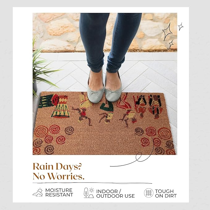 Coir Door Mats 17" X 30", Non-Slip Sturdy, PVC Backed Heavy Duty, Easy to Clean, Ideal for Door Entrance, Patio, Porch, Backyard, Garages, Joy of Music and Dance