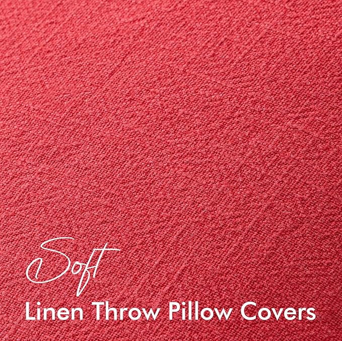 EMEMA Christmas Throw Pillow Covers Decorative Linen Pillow Covers 18x18 Inch Red Boho Farmhouse Neutral Couch Throw Pillows for Bed Pack of 2 Accent Pillowcase Modern Sofa Cushion Livingroom Home