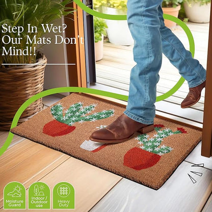 Coir Door Mats 17" X 30", Non-Slip Sturdy, PVC Backed Heavy Duty, Easy to Clean, Ideal for Door Entrance, Patio, Porch, Backyard, Garages, Sparkling Cactus