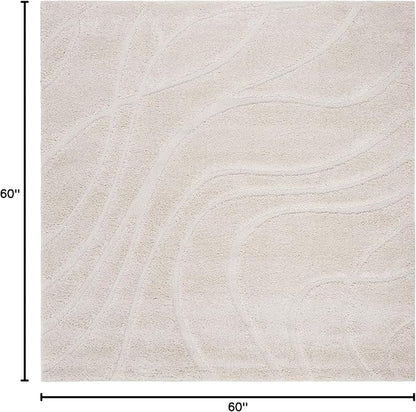 SAFAVIEH Florida Shag Collection Area Rug - 5' Square, Creme & Creme, Non-Shedding & Easy Care, 1.2-inch Thick Ideal for High Traffic Areas in Living Room, Bedroom (SG471-1111)