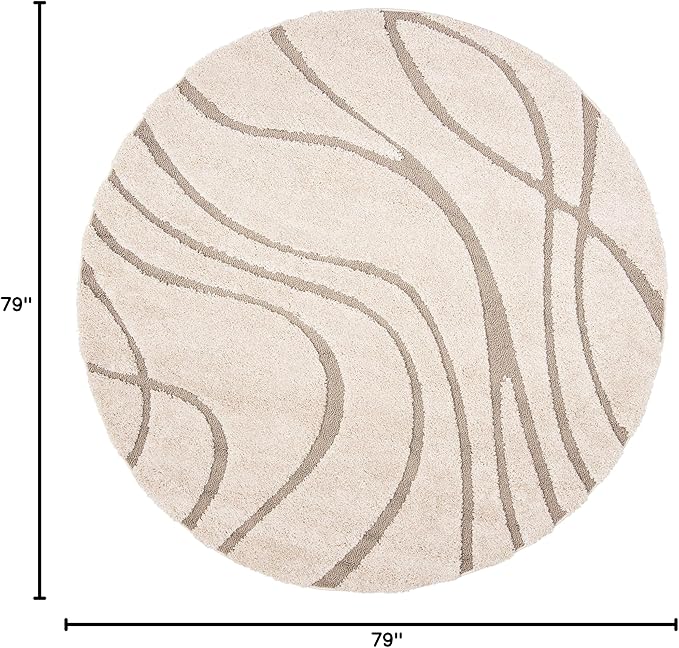 SAFAVIEH Florida Shag Collection 6'7" Round Cream/Beige SG471 Abstract Wave Non-Shedding Living Room Bedroom Dining Room Entryway Plush 1.2-inch Thick Area Rug
