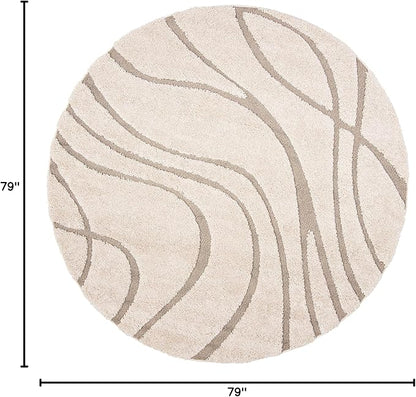 SAFAVIEH Florida Shag Collection 6'7" Round Cream/Beige SG471 Abstract Wave Non-Shedding Living Room Bedroom Dining Room Entryway Plush 1.2-inch Thick Area Rug
