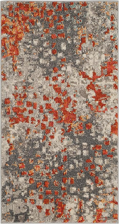 SAFAVIEH Monaco Collection Accent Rug - 2'2" x 4', Grey & Orange, Boho Abstract Watercolor Design, Non-Shedding & Easy Care, Ideal for High Traffic Areas in Entryway, Living Room, Bedroom (MNC225H)