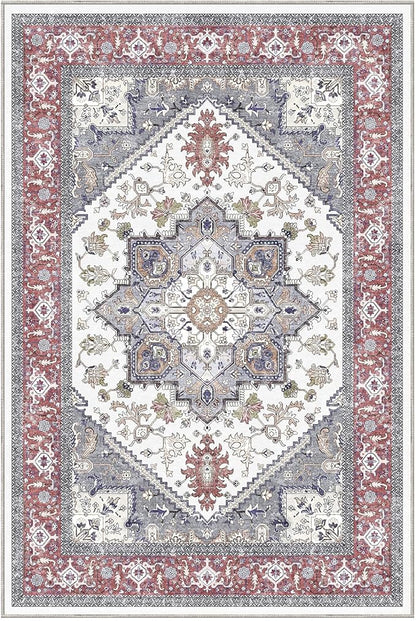 OPPODREAM Thin Throw Rugs 2x3, Small Washable Entryway Rugs 2 x 3 with Non Slip Backing, Low-Pile Faux Cashmere 2 x 3 Carpet, Red & Grey