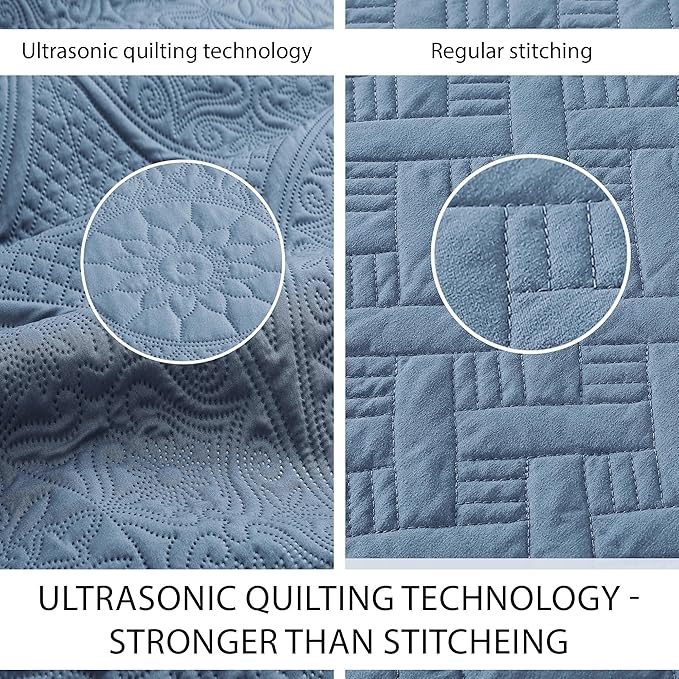 IR Imperial Rooms 8 Pack Quilt King Size Bedding (106" x 96") - Bulk Wholesale for Hotels, Guest Bedroom & Airbnbs - Lightweight Microfiber Reversible Floral Embossed Quilts Bedspreads (Light Blue)