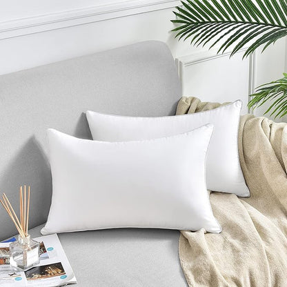 FAVRIQ 12 x 20 Throw Pillow Inserts (Set of 2), Rectangle Interior Sofa Pillow Inserts with 100% Cotton Cover, Lumbar Support Pillow for Chair Bed, Decorative Pillow Insert Pair, White Couch Pillow