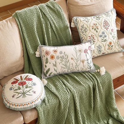 ISAENNE Design Linen Throw Pillow Covers 12"x20" Pack of 2, Lumbar Farmhouse Cushion Covers with Yellow Purple Watercolor Wildflower Pattern Decor Pillowcases for Bed,Living Room,Outdoor,Car