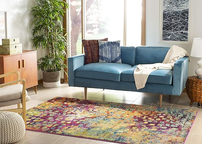 SAFAVIEH Monaco Collection Accent Rug - 4' x 5'7", Pink & Multi, Abstract Watercolor Design, Non-Shedding & Easy Care, Ideal for High Traffic Areas in Entryway, Living Room, Bedroom (MNC225D)