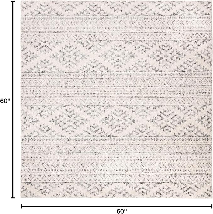 SAFAVIEH Tulum Collection Area Rug - 5' Square, Ivory & Grey, Moroccan Boho Tribal Design, Non-Shedding & Easy to Clean, Ideal for Living Room, Bedroom, Dining Space (TUL272A)