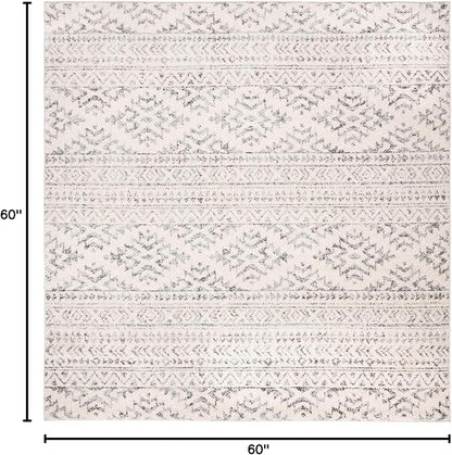 SAFAVIEH Tulum Collection Area Rug - 5' Square, Ivory & Grey, Moroccan Boho Tribal Design, Non-Shedding & Easy to Clean, Ideal for Living Room, Bedroom, Dining Space (TUL272A)