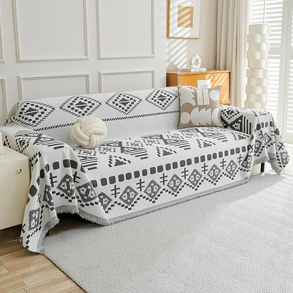 MEETSKY Boho Couch Cover Super Soft Couch Covers for 2 Cushion Couch Sofa, Modern Jacquard Sofa Slipcover Loveseat Futon Cover, Couch Covers for Sectional Sofa, Dark Grey, 71" x 118"