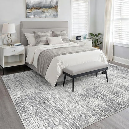 5x8 Area Rug Living Room: Washable Large Neutral Grey Rugs Abstract Soft Modern Stain Resistant Indoor Floor Non-Slip Carpet for Bedroom Nursery Kids Office Playroom Dining Room Under Table Home