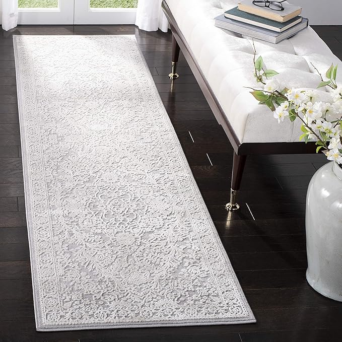 SAFAVIEH Reflection Collection Runner Rug - 2'3" x 10', Light Grey & Cream, Non-Shedding & Easy Cleaning, Ideal for Living Room, Bedroom (RFT668G)
