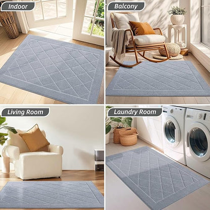 BEQHAUSE Dirt Trapper Door Mat 32" x 48", Doormat Non-Slip Entryway Rugs Washable, Dog Door Mat Stain Resistant and Absorbent Welcome Floor Mat for Front Back Door, Muddy Wet Shoes & Paws, Grey