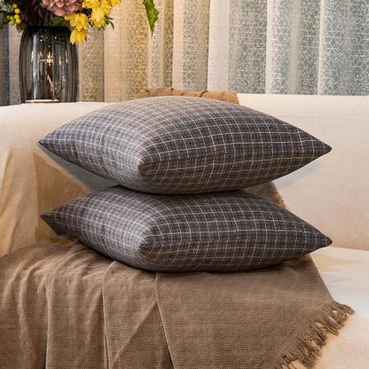 Tweed Throw Pillow Covers Woolen-Style Fabric Square Pillow Cases for Farmhouse Cushion Case and Home Sofa Couch Decor Pack of 2,18x18 Inch (18x18 in, Senior Grey Plaid)