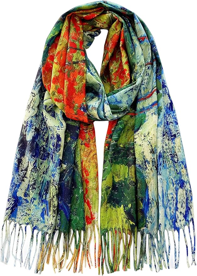 VENVSBEE Reversible Scarf Soft Large Shawl Wrap Blanket Double Sided Art Print Warm Pashmina Stoles Klimt Van Gogh Gifts