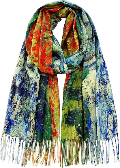 VENVSBEE Reversible Scarf Soft Large Shawl Wrap Blanket Double Sided Art Print Warm Pashmina Stoles Klimt Van Gogh Gifts