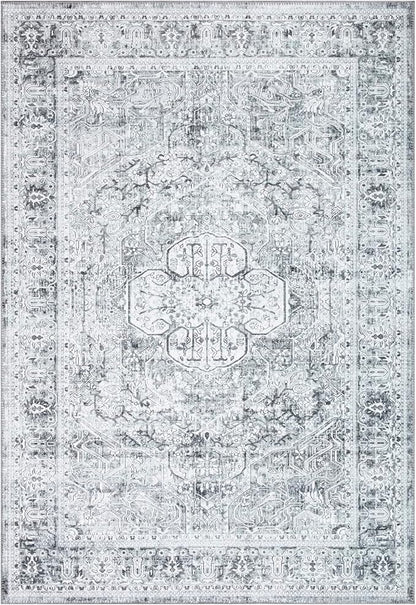 Bloom Rugs Washable Non-Slip 8' x 10' Rug - Gray/Charcoal Traditional Medallion Area Rug for Living Room, Bedroom, Dining Room, and Kitchen - Exact Size: 8' x 10'