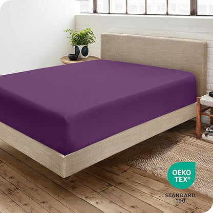 Bare Home Fitted Bottom Sheet Full Size - Premium 1800 Microfiber - Ultra-Soft Hotel Luxury - Deep Pocket - Durable and Long Lasting (Full, Plum)