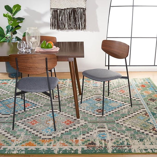 SAFAVIEH Madison Collection Area Rug - 9' x 12', Green & Beige, Boho Diamond Distressed Design, Non-Shedding & Easy Care, Ideal for High Traffic Areas in Living Room, Bedroom (MAD418Y)