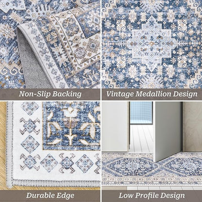 zesthome Washable Runner Rug 2.5x16 - Stain Resistant Entryway Rug,Ultra-Thin Kitchen Rugs, Anti Slip Backing Runner Rugs for Entrance Laundry Room Indoor Hallway (Blue/Beige,2.5'x16')