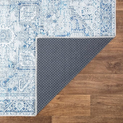 Bloom Rugs Washable Non-Slip 9' x 12' Rug - Blue/Gray Traditional Area Rug for Living Room, Bedroom, Dining Room, and Kitchen - Exact Size: 9' x 12'