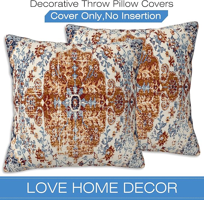 Ethnic Boho Throw Pillow Covers Set of 2 Rug Boho Style Ethnic Design Pillow Covers 20x20 Inch Modern Farmhouse Home Decorative Pillow Cases Cushion Cover for Sofa Living Room Office