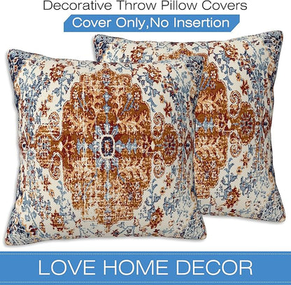 Ethnic Boho Throw Pillow Covers Set of 2 Rug Boho Style Ethnic Design Pillow Covers 18x18 Inch Modern Farmhouse Home Decorative Pillow Cases Cushion Cover for Sofa Living Room Office