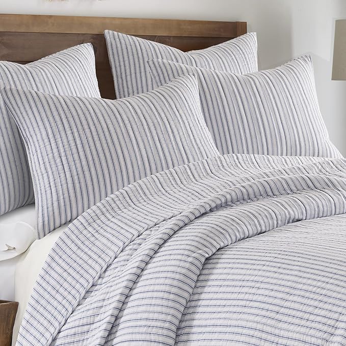 Levtex Home Tobago Stripe Blue Reversible Twin XL/Twin Quilt Set (68x86in) with 1 Pillow Sham (26x20in) - Striped - Blue, White - Cotton Twin Size Quilt Bedding Set - Lightweight, Soft, Pre-Washed