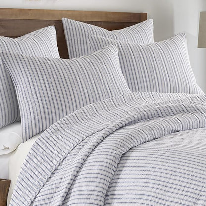Levtex Home Tobago Stripe Blue Reversible Full/Queen Quilt Set (88x92in) and 2 Pillow Shams (26x20in) - Striped - Blue, White - Cotton Full/Queen Size Quilt Bedding Set - Lightweight, Soft, Pre-Washed