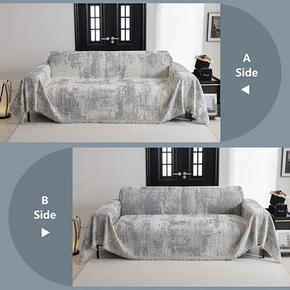 MYSKY HOME Boho Couch Cover for Dogs Washable Grey Abstract Couch Sofa Protector for Loveseat Sofa with Pets Friendly Chenille Geometric Sofa Covers Soft Durable Farmhouse Sofa Slipcovers, 91" X118"